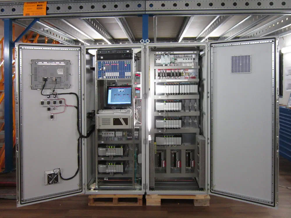 Typical metal industrial control cabinet. Source